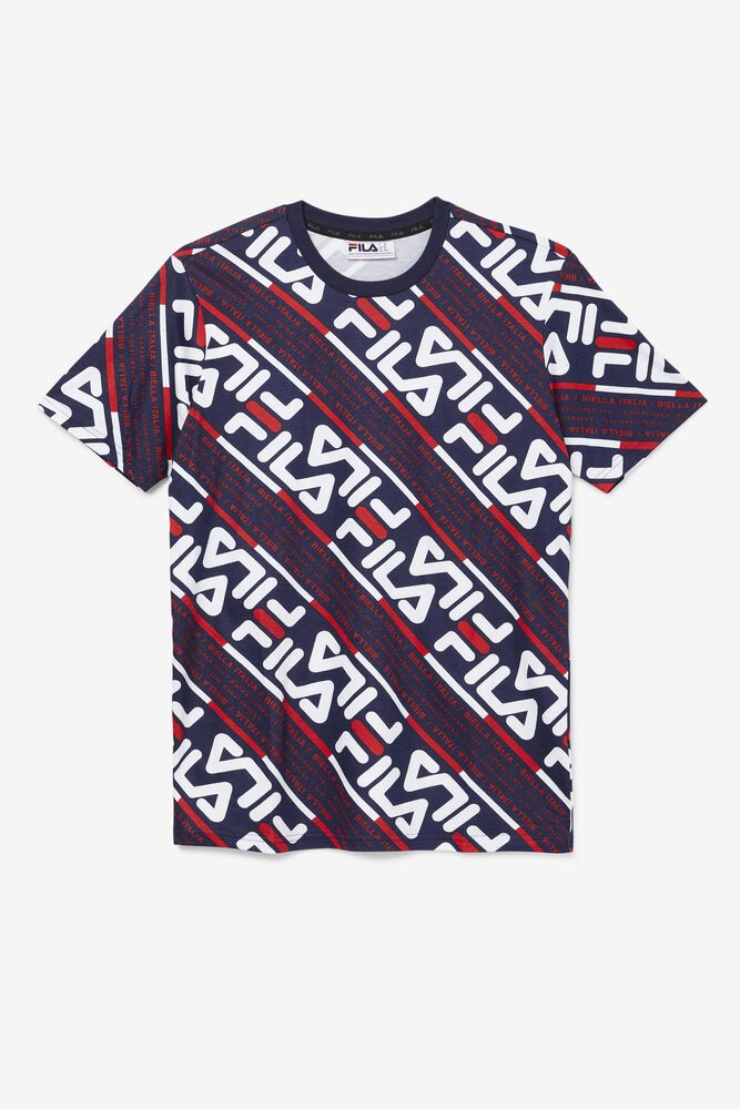 Fila T-Shirt Mens Navy/White/Red - Calvin - Philippines 8506714-VA